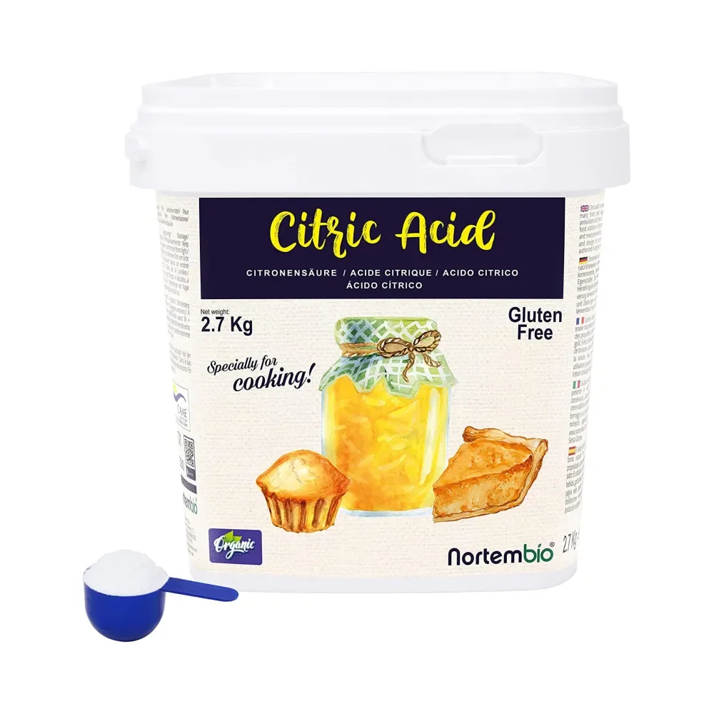 NORTEMBIO Ácido Cítrico Alimentario 100% Puro 2.7Kg | Apto para vegetarianos, veganos y celíacos | E-Book Incluido