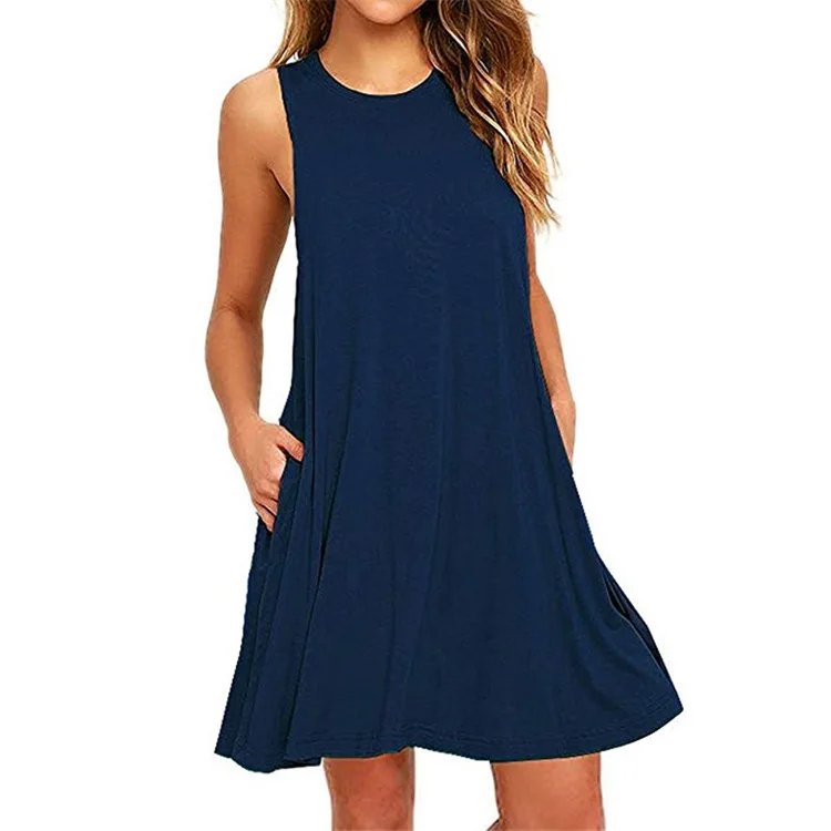 Spring Loose Personalized Casual New Sexy Solid Color Sleeveless Slim Fit A-line Dress for Women