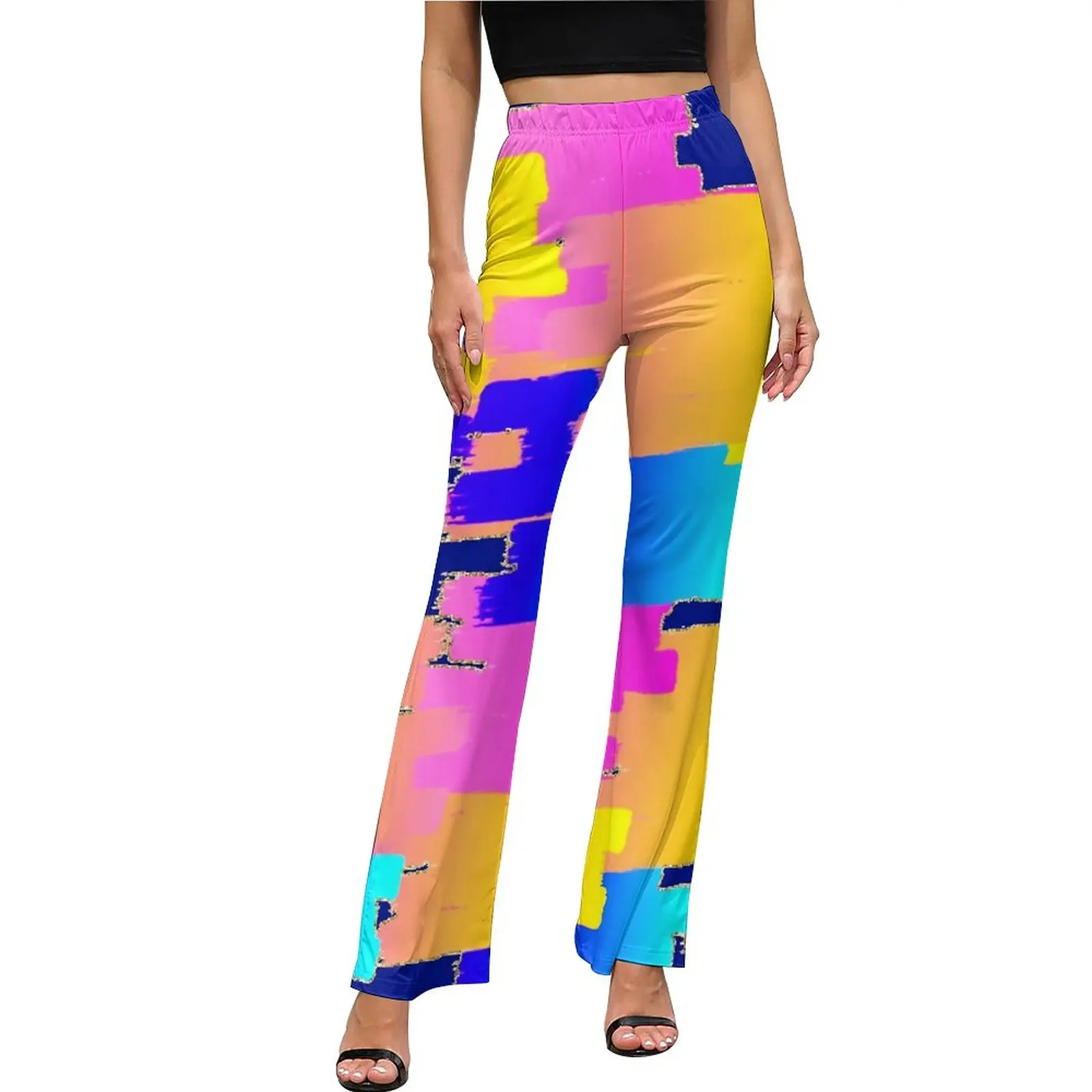 

Vibrant Colorblock Pants Elastic High Waist Colorful Print Streetwear Flare Pants Summer Sexy Printed Oversize Trousers