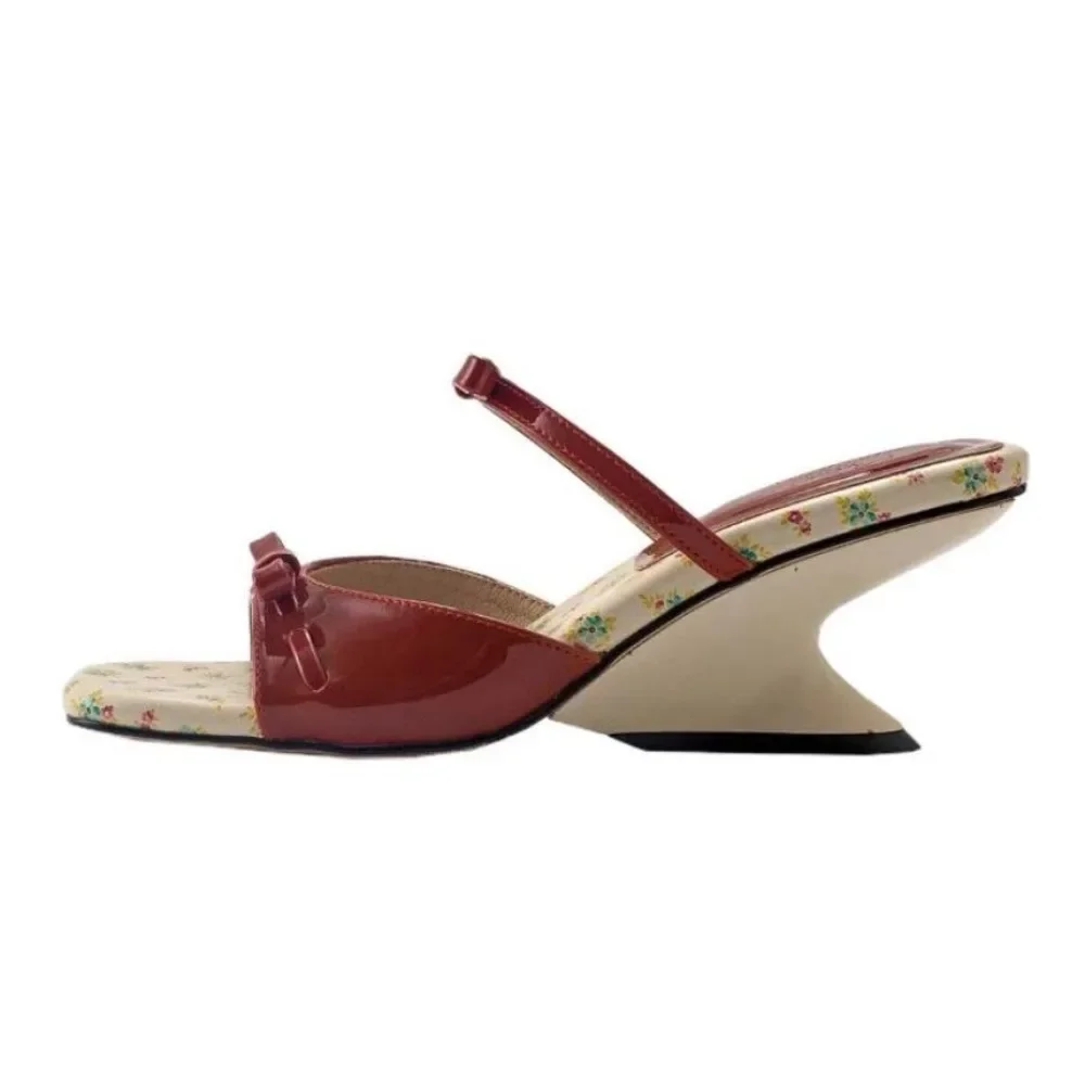 

Slipper Mules Low High Heels Shoes Summer Best Street Look Females Square Head Open Toe bow Strappy Sandals Women