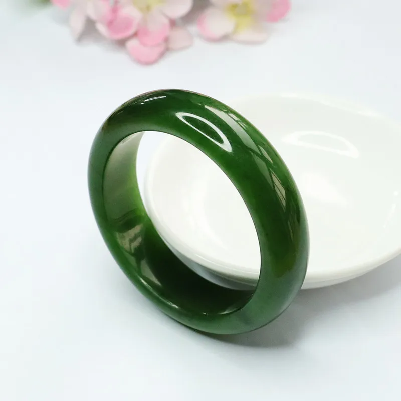 Natural 100% real jasper green A hetian Jade bangle flat bar jadeite bangle green jade for woman temperament gift bracelets