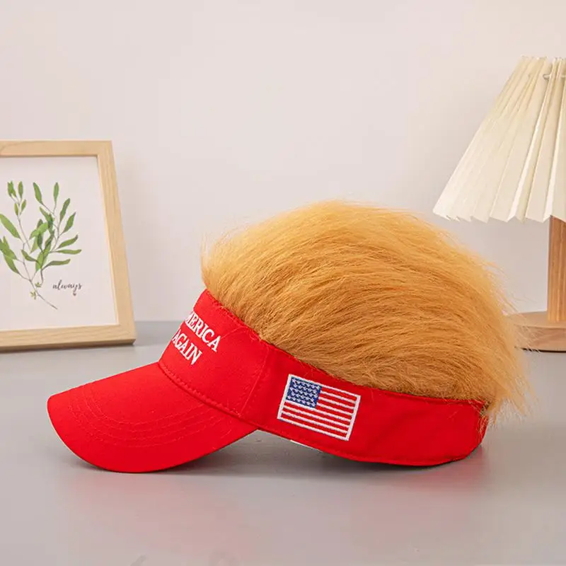 2024 Tump Funny Baseball Hats Adjustable Breathable Wig Hats Red Lightweight Outdoor Hat Fashionable Baseball Hats For Sports