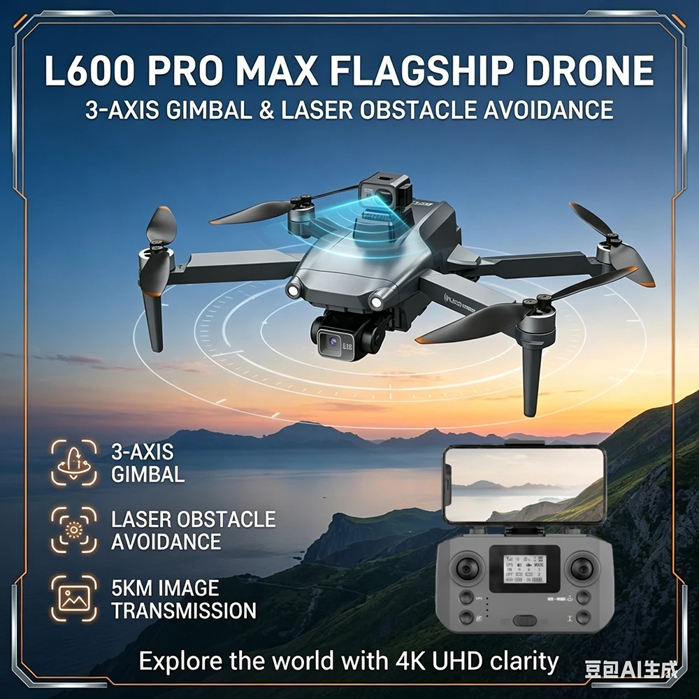 L600 PRO / PRO MAX GPS Drone Professional 4K 3-Axis PTZ HD Dual Camera Obstacle Avoidance Brushless Motor 5G WIFI Security Dron