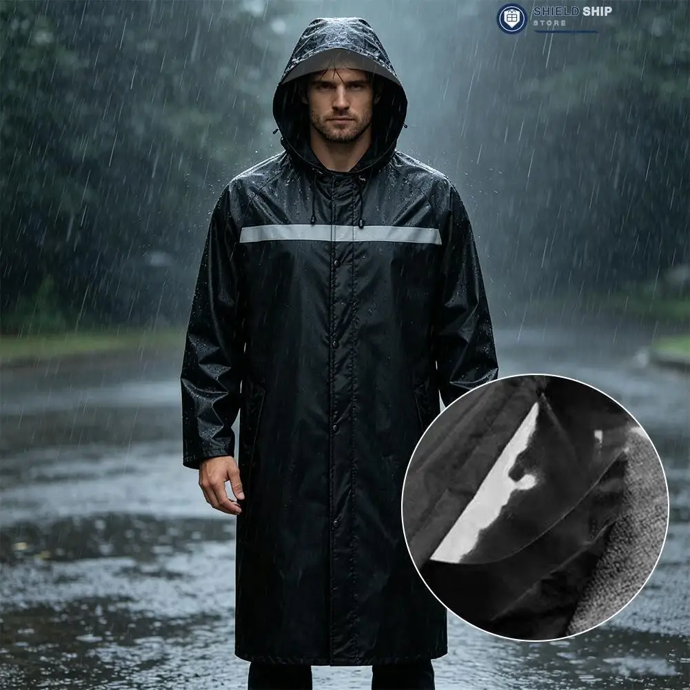 Verstärkter wasserdichter Regenmantel mit reflektierenden Streifen, Ganzkörper-Reflexions-Regenponcho für Männer & Frauen, Allwetterschutz