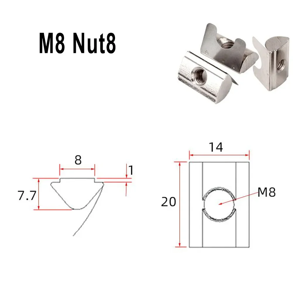 20pcs M8 Nut Pack Tailored for Sliding Blocks in Aluminium Profile Systems Adapts to Both Standard Groove Sizes Efficiently