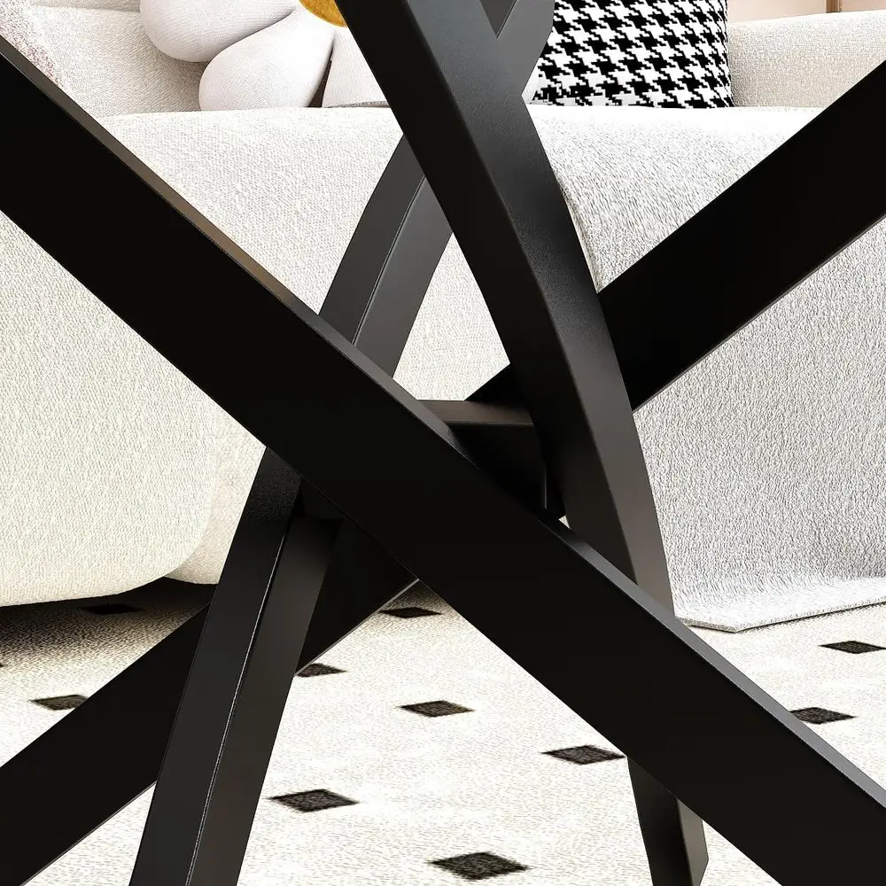 طاولة قهوة حديثة بيضاوية من الزجاج المقسى - إطار معدني أسود أنيق لغرفة المعيشة والمكتب