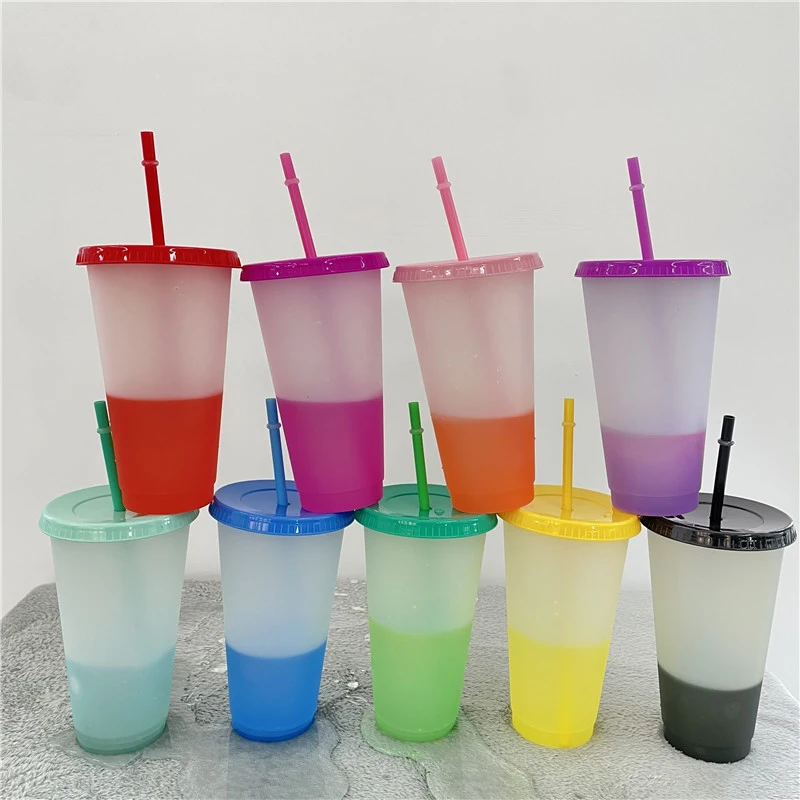 10 Pcs Temperature Sensor Magical Color Changing Cups With Lids Pp Plastic Straw Cups 23.6oz Reusable Tumblers For Kids Adults