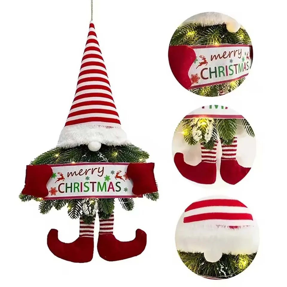 Christmas Gnome Wreath Needle Christmas Door Wreath Window Hanging Ornament Tomte Christmas Decorations Wreath Room Window Porch