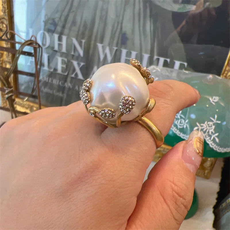 High Luxury Romantic Drop Baroque Pearl Pendant Vintage Jewelry Sets Cooper Flower Necklace Earring Ring Women Wedding Bride