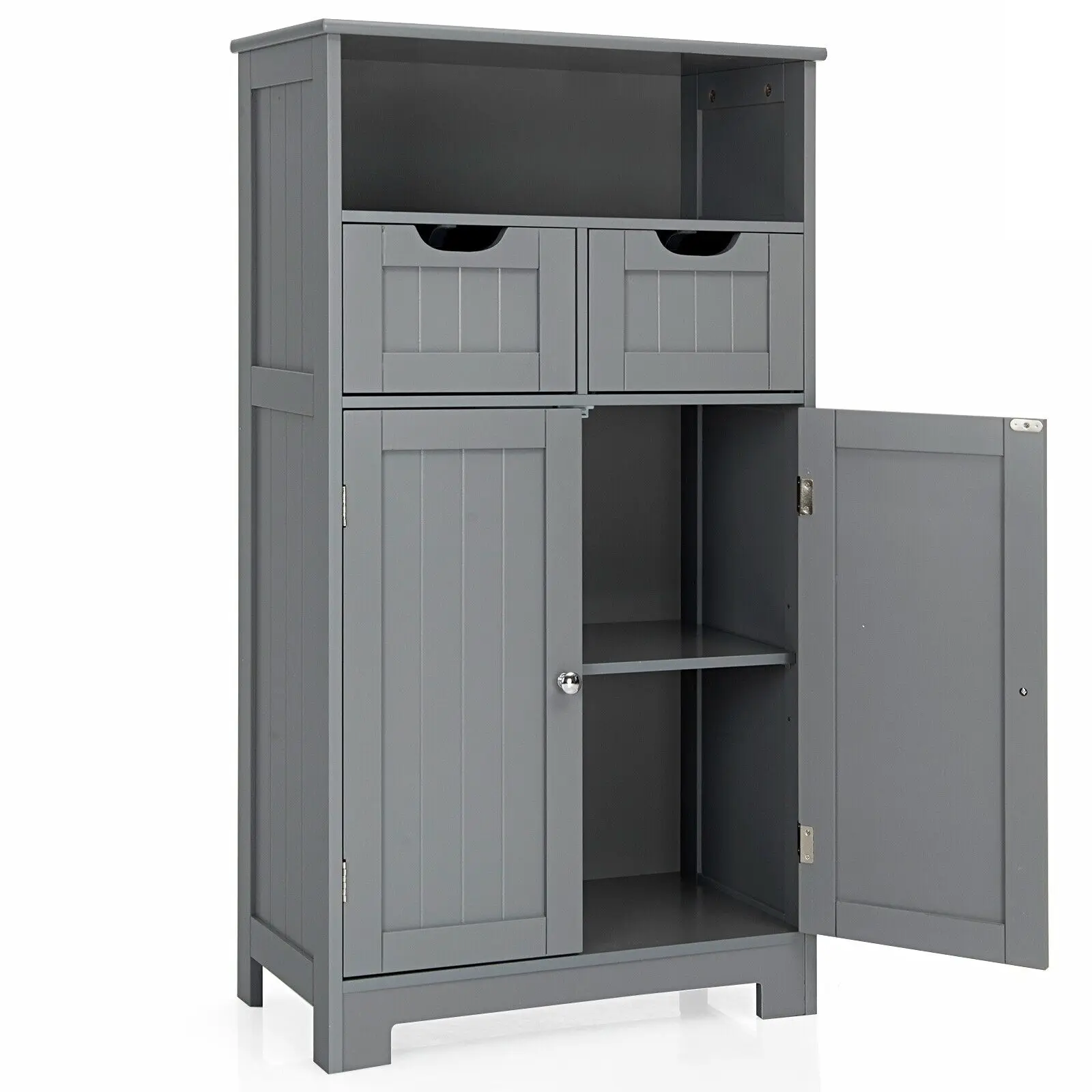 ERGOMASTER Bathroom Floor Cabinet Wooden Storage Cupboard with Adjustable Shelf & Doors