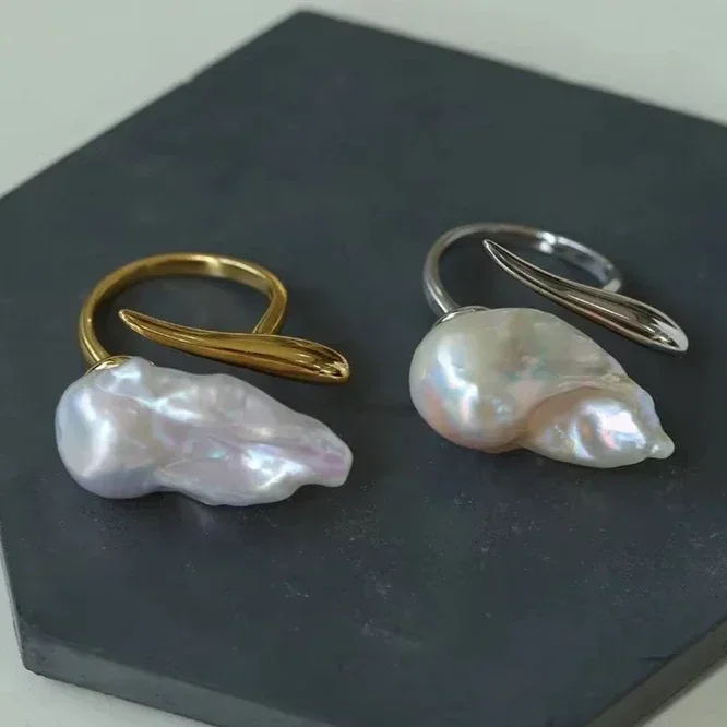 

Европа Америка 925, серебро, натуральный жемчуг в стиле барокко, открытое кольцо, женское ювелирное изделие высшего качества, тренд