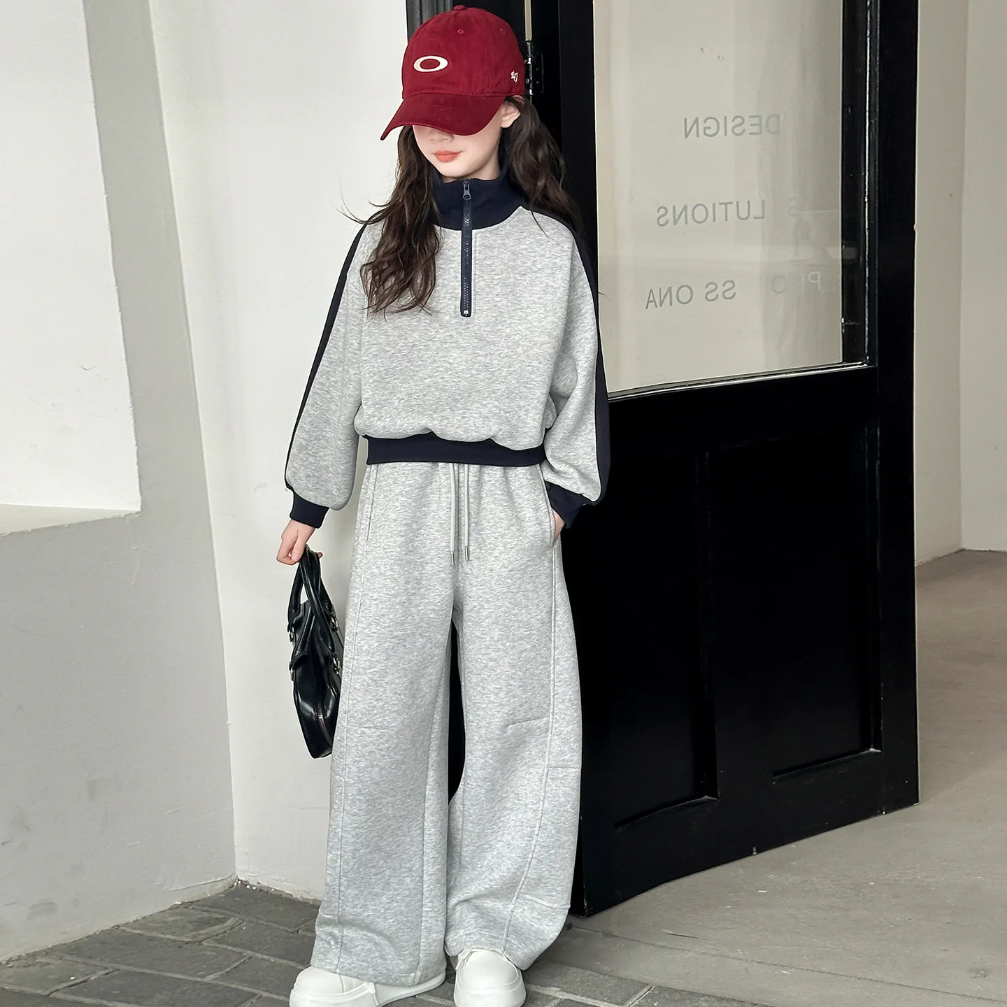 2026 AUTUMN Teenager Clothes Children Set Turtleneck batwing Crop Top sweatshirt top + wide leg Pant suit tracksuit 8 10 12 year