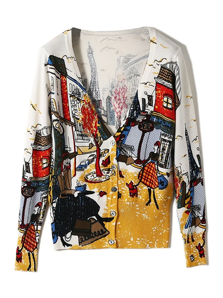 Cardigan à manches longues et col en v pour femme, pull avec motif Graffiti, design de dessin animé, tricot, boutons, japon, harajuku, LS035