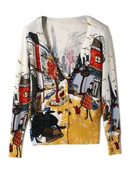 Frauen Cartoon Graffiti Strickjacke Herbst Frühling Stricken Taste V-ausschnitt Langarm Japan harajuku Frau Pullover Weibliche Tops LS035