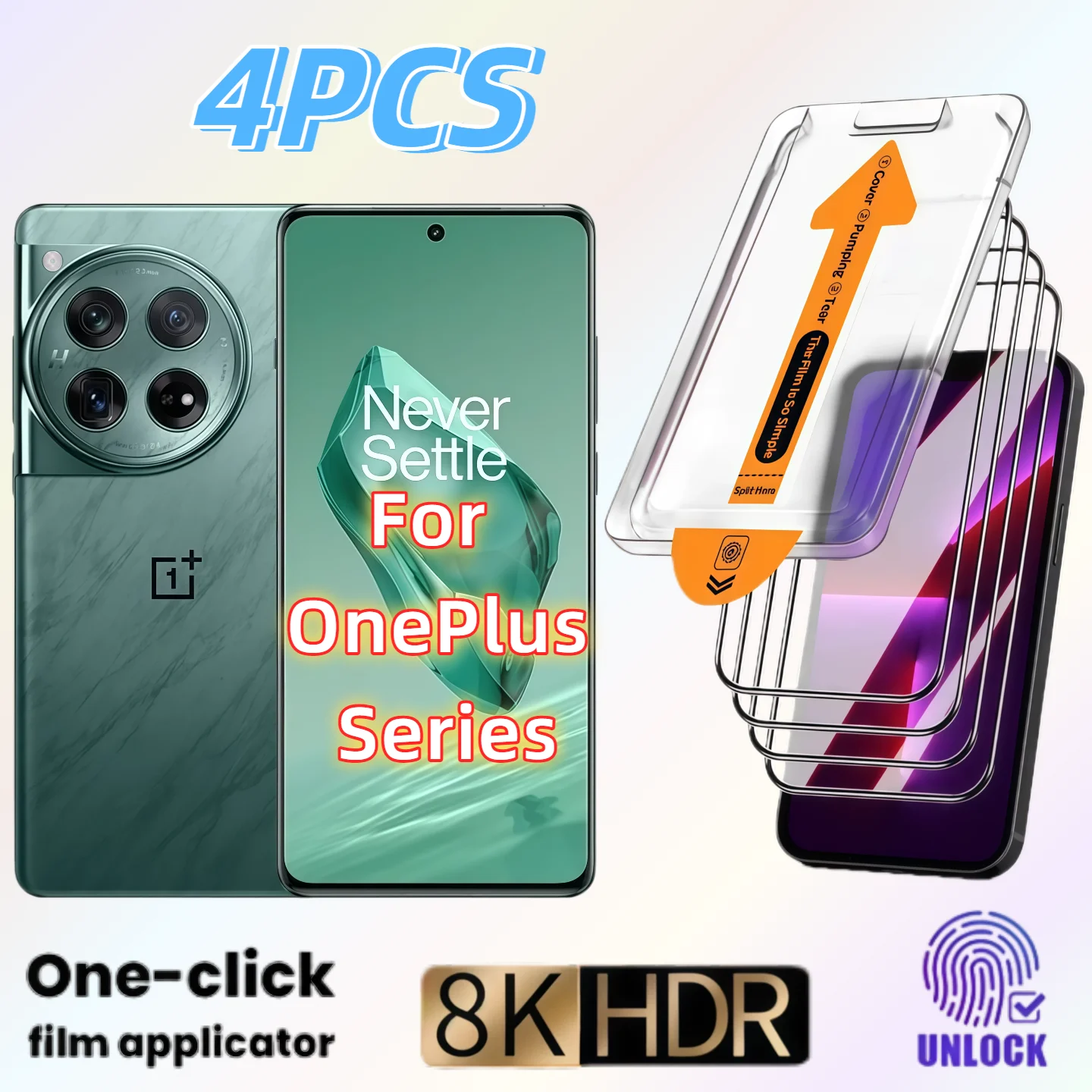 4 Stück HD-Displayschutzfolie aus gehärtetem Glas für OnePlus ACE/ACE 2U/ACE 3V/ACE 5Pro/6T/7T/8T/9R/9RT/13T/15 – vollständiger Schutz