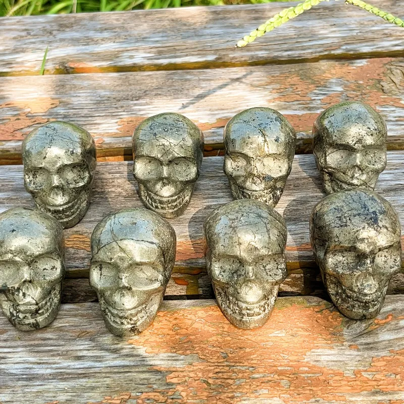 Natural Pyrite Skull Perfect Gift for Halloween Decorations and Decorative Stone Enthusiasts Bohemian Crystal Collectible