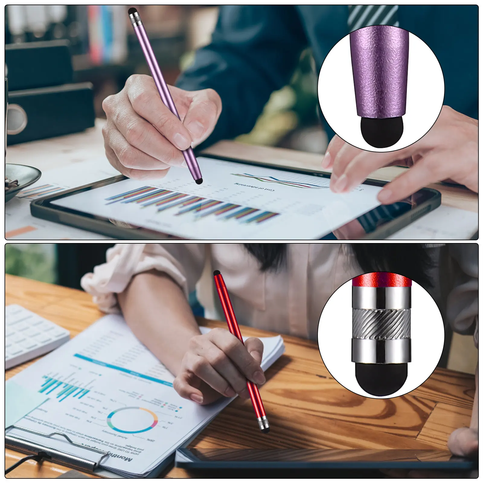 6Pcs Universal Capacitive Stylus Pen Kit Metal Body Soft Silicone Tip Anti-Fingerprint Smooth Grip for