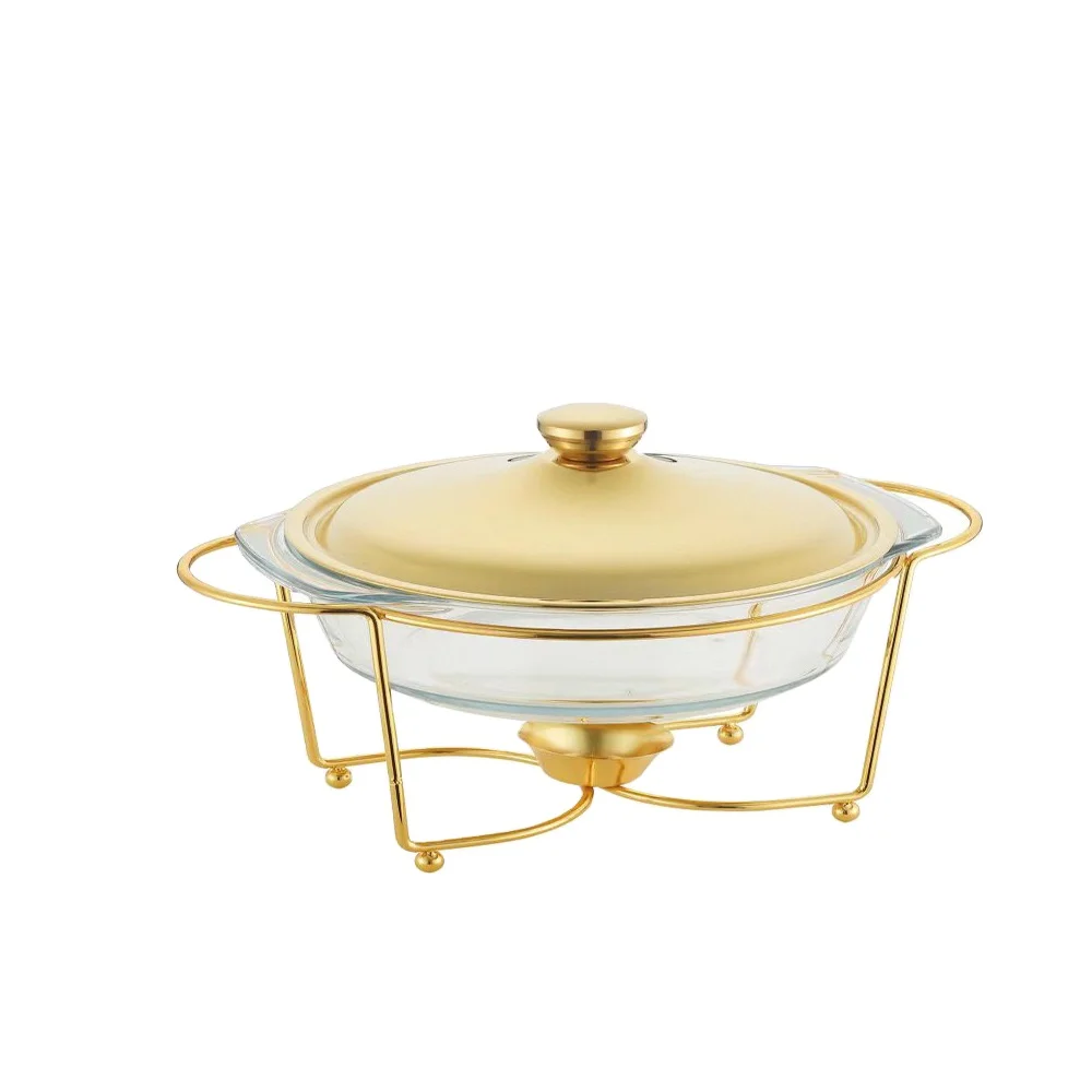 Heat-resistant glass dining stove with lid 2L line, alcohol-heated golden buffet pot, constant temperature buffet stove
