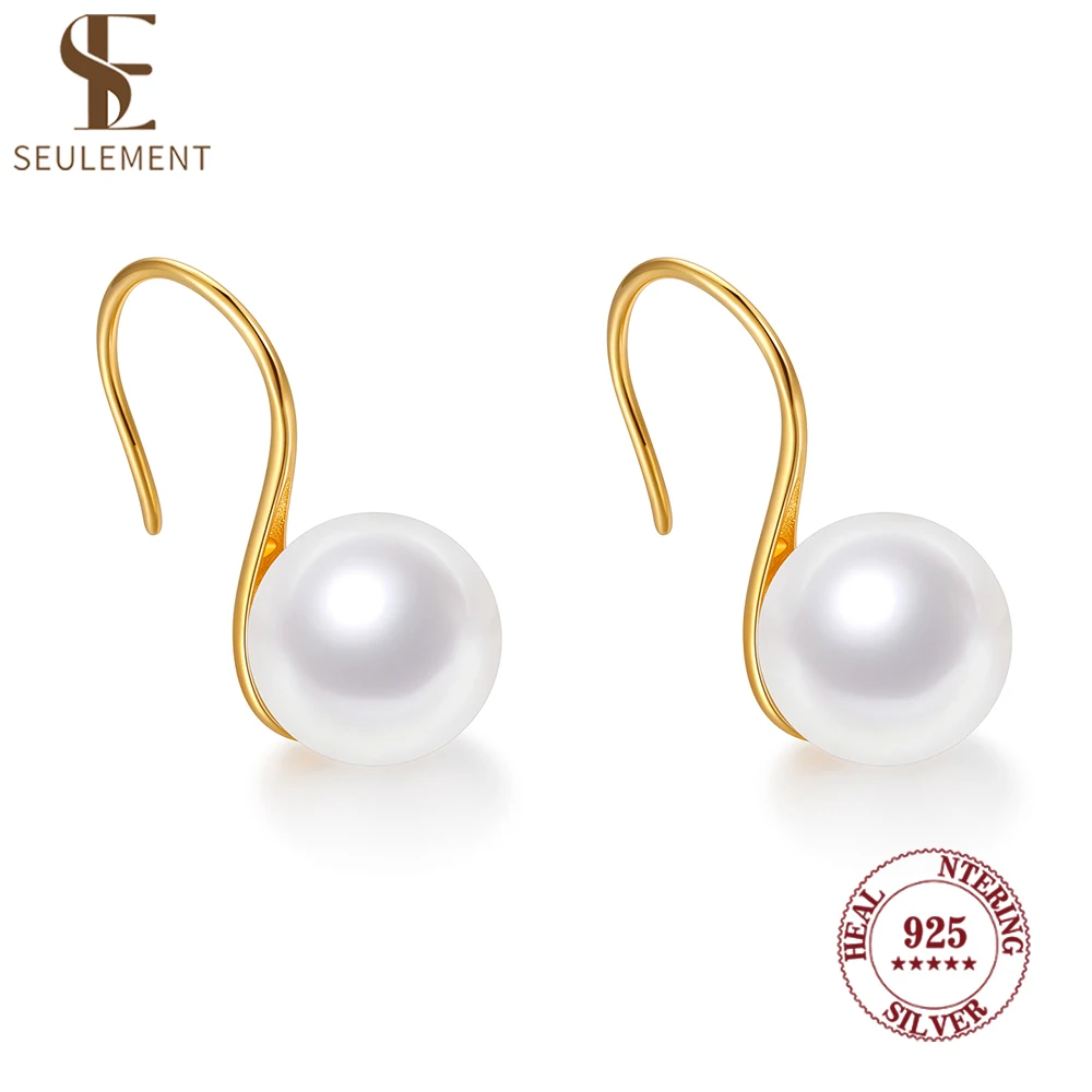 

Seulement 100% Sterling Silver 925 Earring for Women Pearl Jewelry Swan Shaped Gold Pearl Drop Dangle Hook Stud Earrings