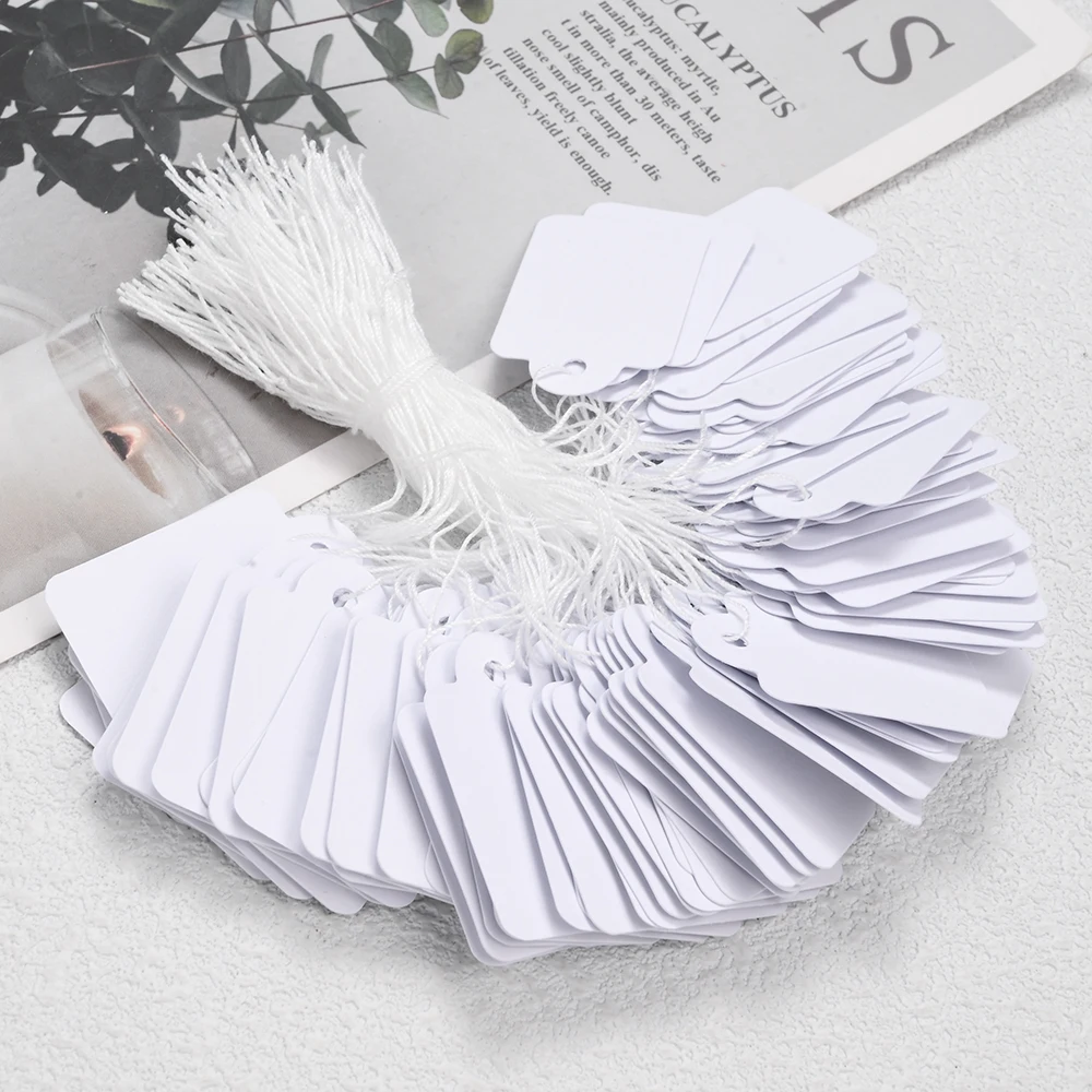 100 Stück weiße leere Preisschilder mit Lanyard, Papier-Hängeetiketten für Schmuck, Ringe, Armbänder und Einzelhandelsdisplays – Detail 5