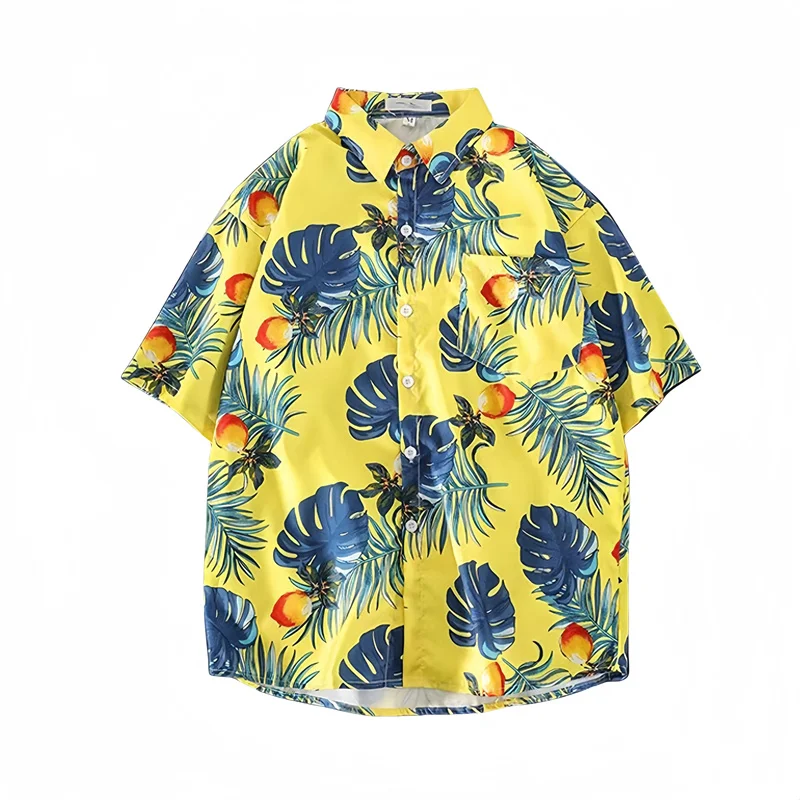 Men's Summer Seaside Vacation Short Sleeve Floral Shirt Casual Loose Top Retro Hawaiian Beach Half Sleeve Shirt Jacket