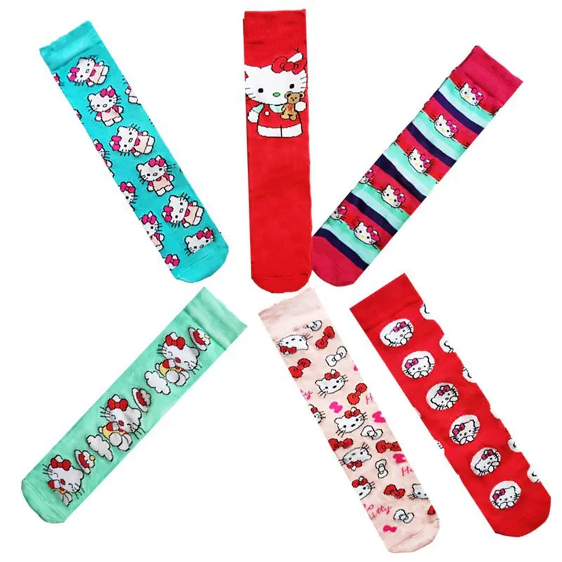 Kawaii Y2K Hello Kitty ladies socks cartoon cute Harajuku medium tube pure cotton breathable socks can be worn in all seasons