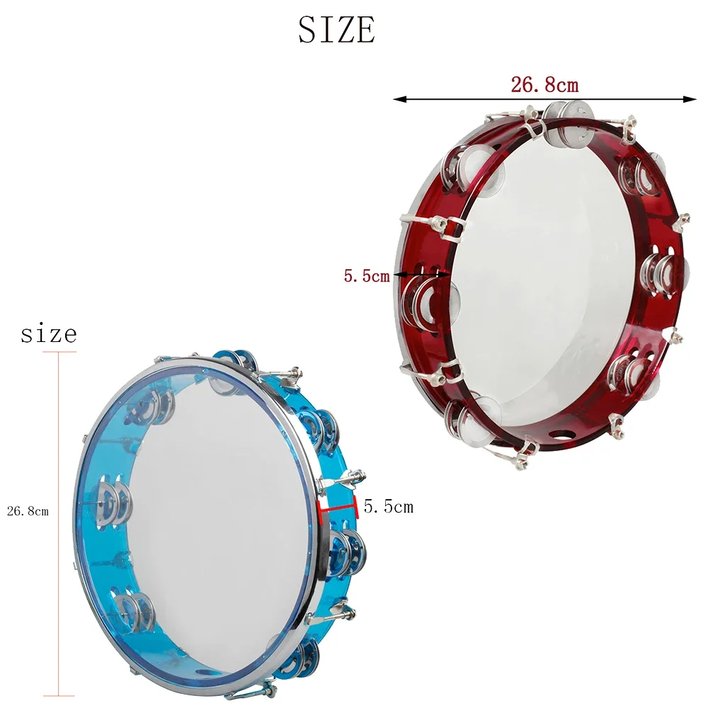 IRIN 10 Inch Tambourine Percussion Instrument Adjustable Tone Hand Drum Double Row Bell Musical Enlightenment Educational Toys