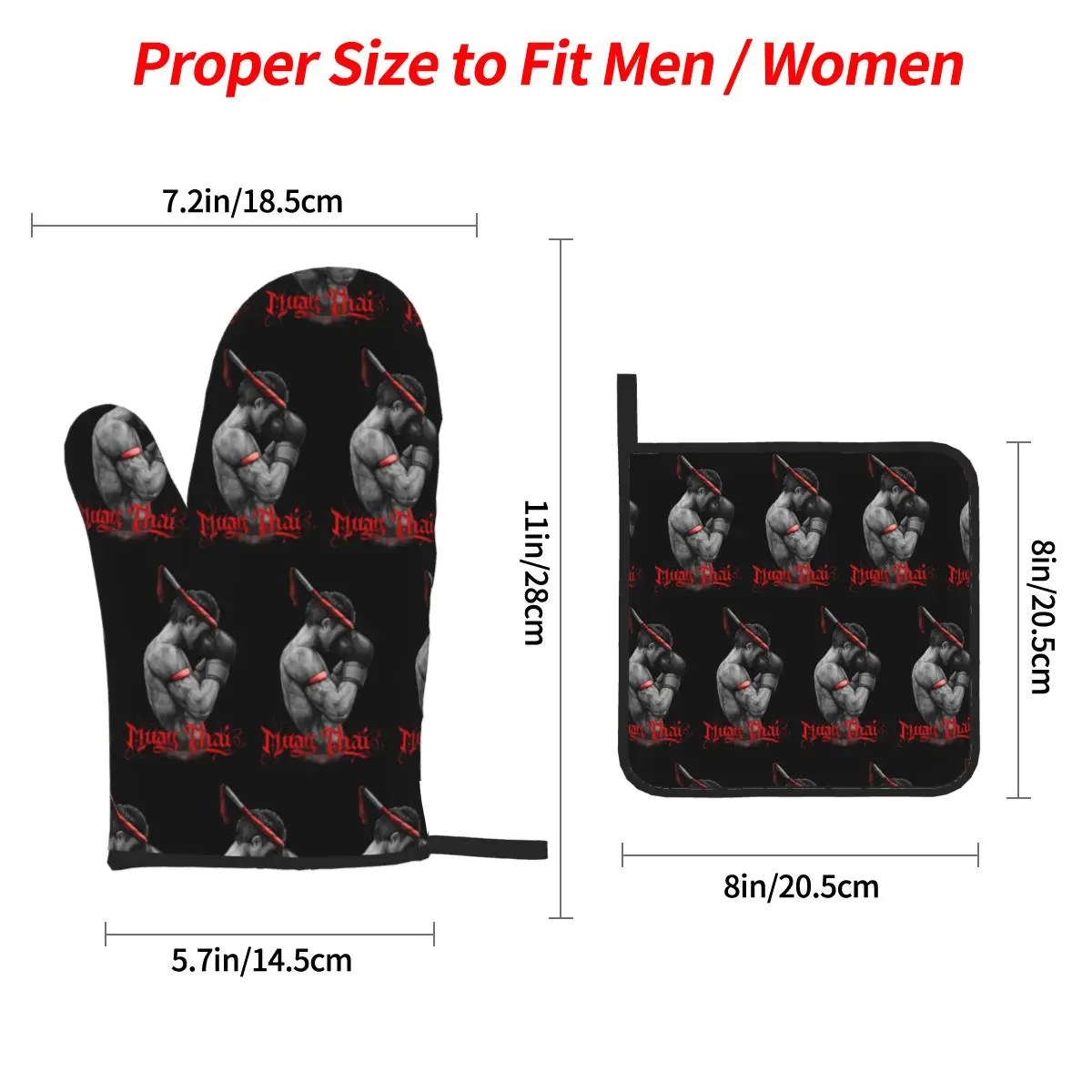 Muay Thai Boxing Fighter Oven Mitts and Pot Holder Sets of 4 for Baking Kitchen Cooking Grilling Resistant Non-Slip Gloves