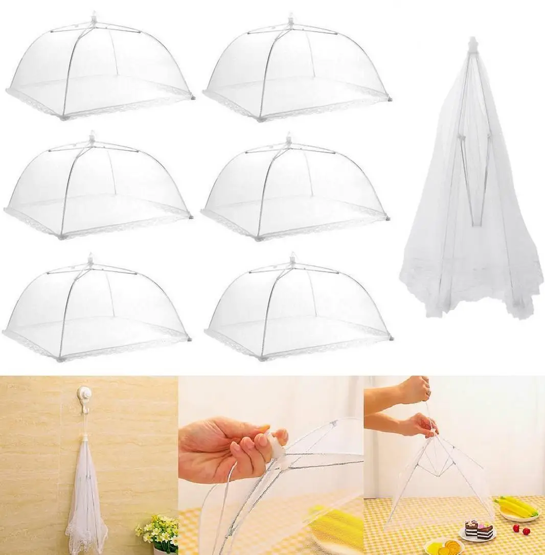 6pcs Large Pop-Up Mesh Screen Food Cover Tent Umbrella Reusable and Collapsible Outdoor Picnic Food Covers Mesh Food Cover Net