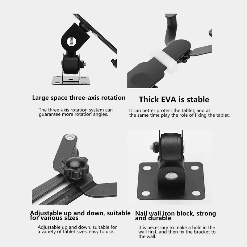 360 ° Flexible Long Lazy Arm Stand Holder Tablet for 7 to 13inch iPad Wall Mounted Universal Bracket Home Office Anti-theft Wall