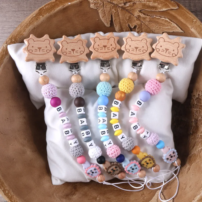 Baby Beech clamp Pacifier Chain Cute Lion Silicone Bead Dummy Clip Strap Infant Chew Teething Toy