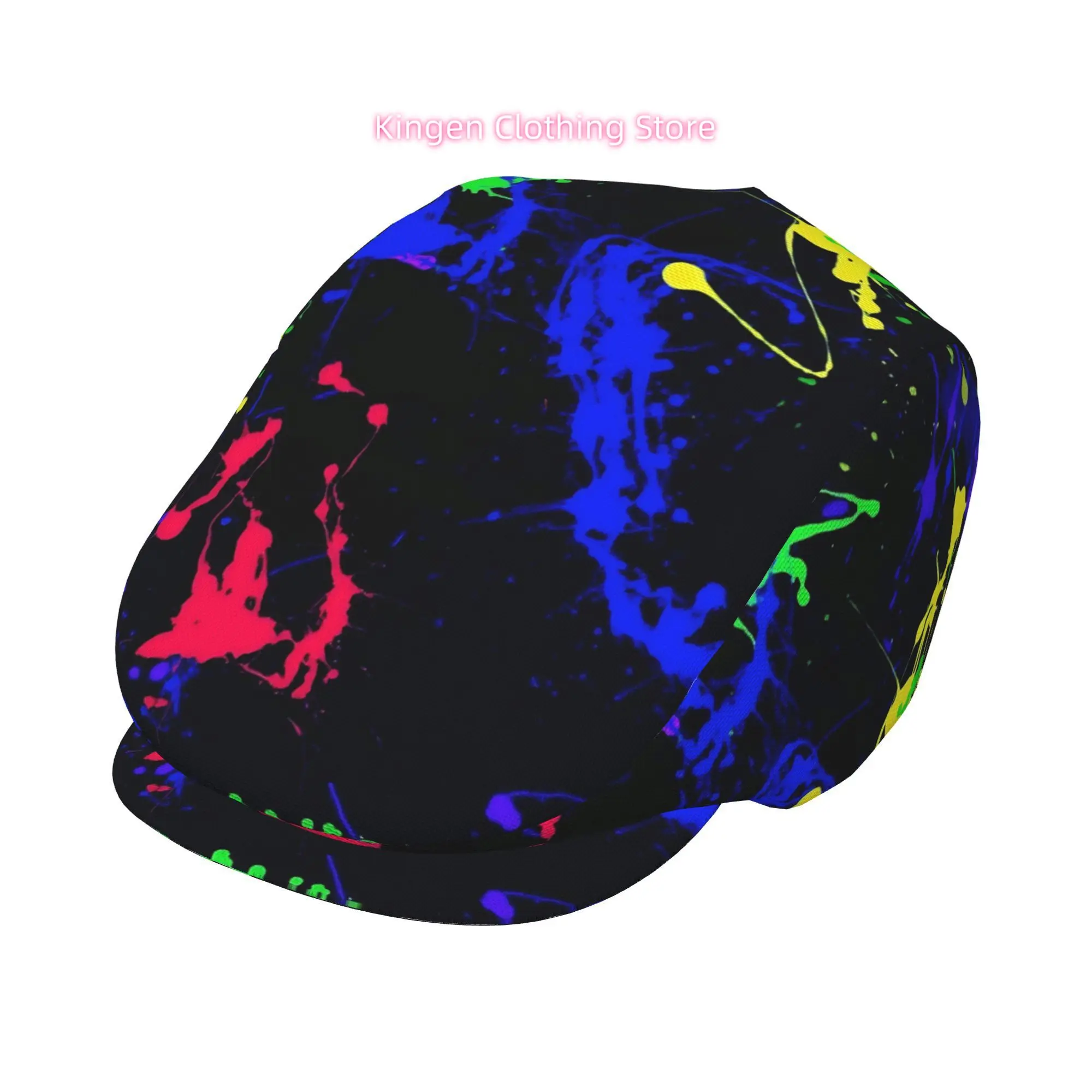 1pc Dark night fluorescent splash All-over printed beret,  newsboy cap, unisex, a must-have fashion accessory for outdoor leisur