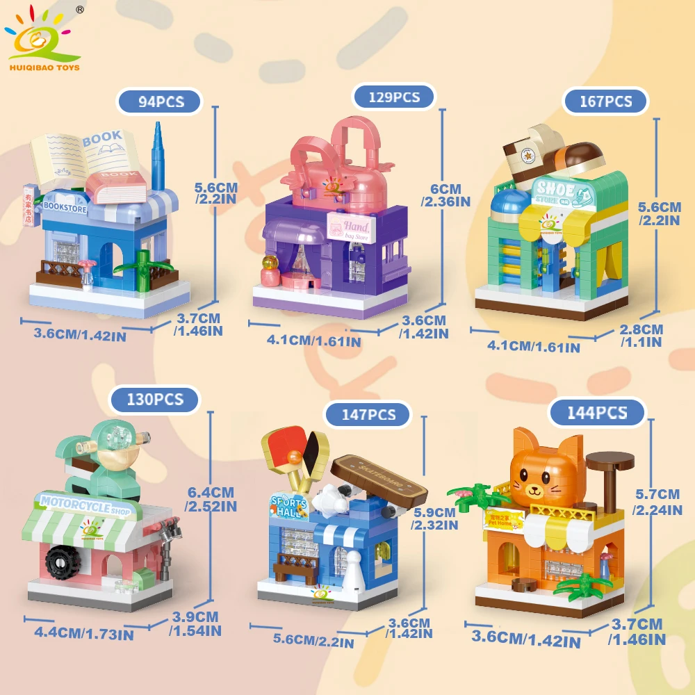 HUIQIBAO Cute MOC Food store model Micro Building Block Street View Shop Mini model Bricks set Toy for Children Desk Home Decor.