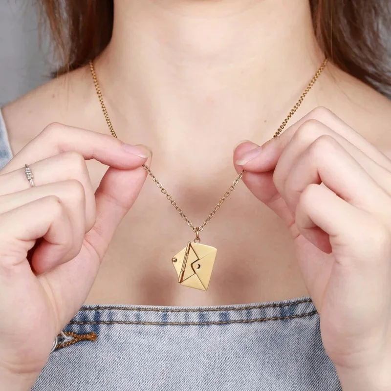 VQYSKO Love Letter Envelope Pendant Necklace Customized Stainless Steel Jewelry Confession Love You for Valentine Day Mother Day