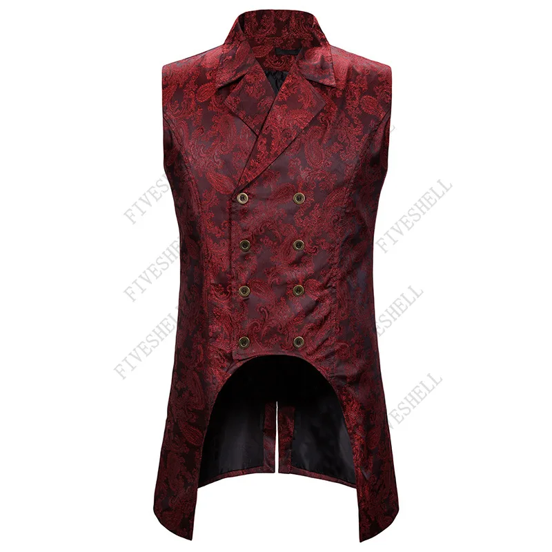 Mens Gothic Steampunk Double Breasted Vest Brocade Waistcoat Men Party Wedding Groom Tuxedo Vests Male Stage Singers Clothes XXL