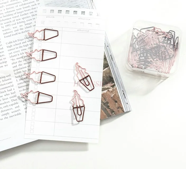 24pcs Ice Cream Colorful Metal Paper Clips Boxed Geometric Shape Small Cute Paper Clips