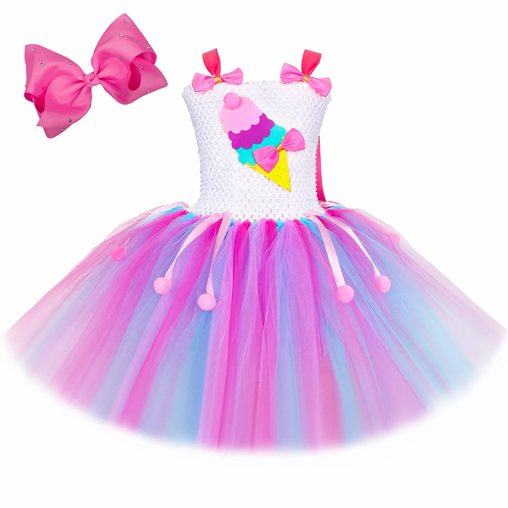 

Girls Candy Ice Cream Cone Costume Kids Rainbow Princess Tutu Dress Toddler Girls Holiday Birthday Party Tulle Dresses Ball Gown
