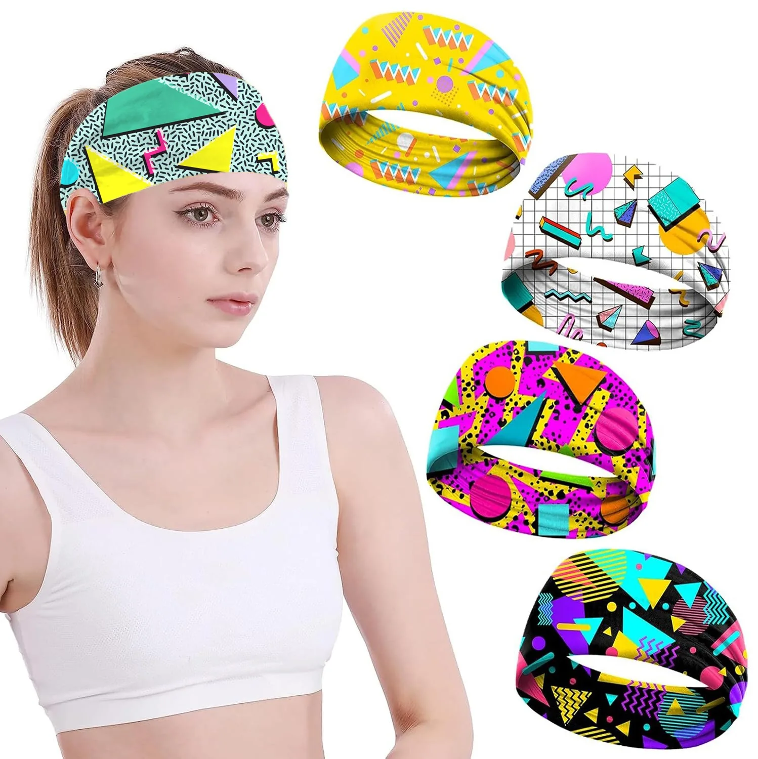 Boho Print Sports Headband Women Elastic Sweatband Non-slip Yoga Running Fitness Travel Party Hair Band