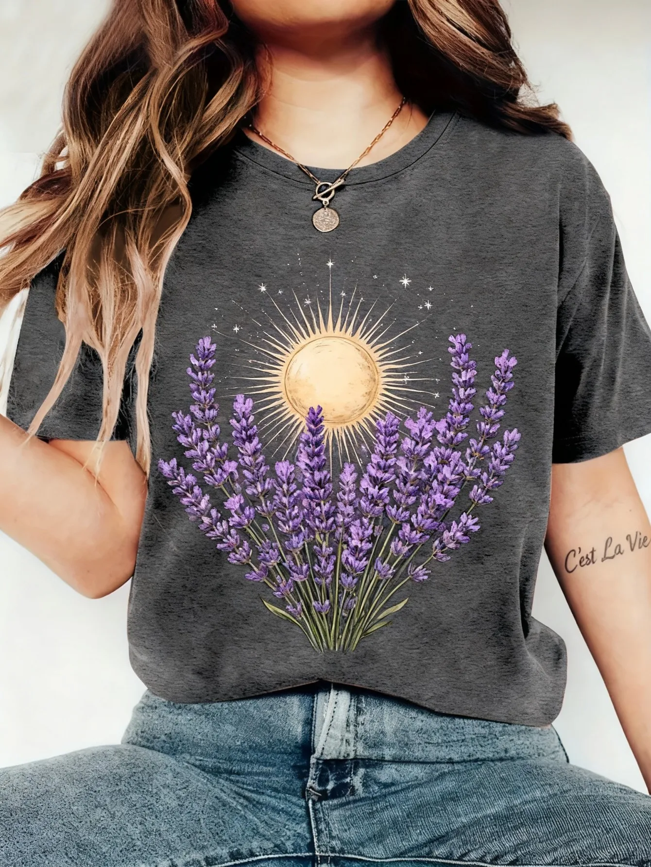

Plus size women's short sleeve T-shirt Sun Lavender Stars Moon Nature comfortable soft fabric summer outfit women's clothing
