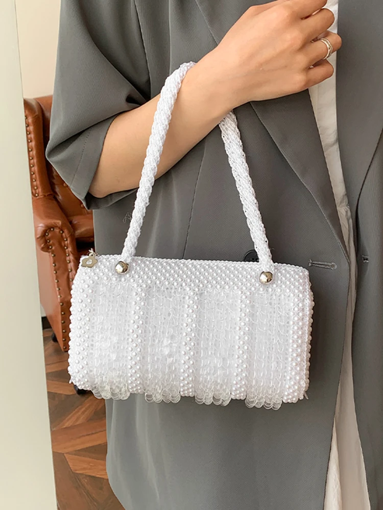 Bead String Pillow Handbag and Purses Totes Shoulder Bag for Women Evening Clutch Casual 2024 New Trendy Designer Ladies Bags