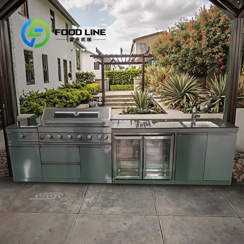 2026 Modern Luxury Outdoor Cabinets Kitchen Set With Bbq And Fridge Home Garden Barbecues Grill Outdoor Bbq Grills Customize