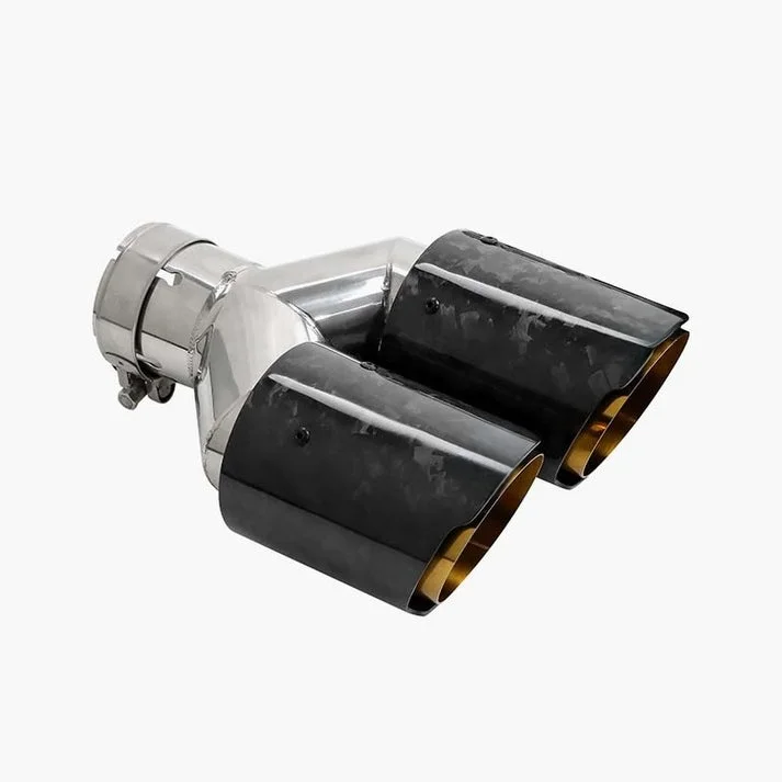 Forged Carbon Double Outlet Muffler Nozzles Modify Car Decoration Gold Exhaust Dual Tips