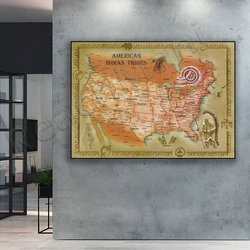 American Indian Tribes Map Poster, Native American Wall Art, Vintage Map Decoration, Historical Map Art Print, American History