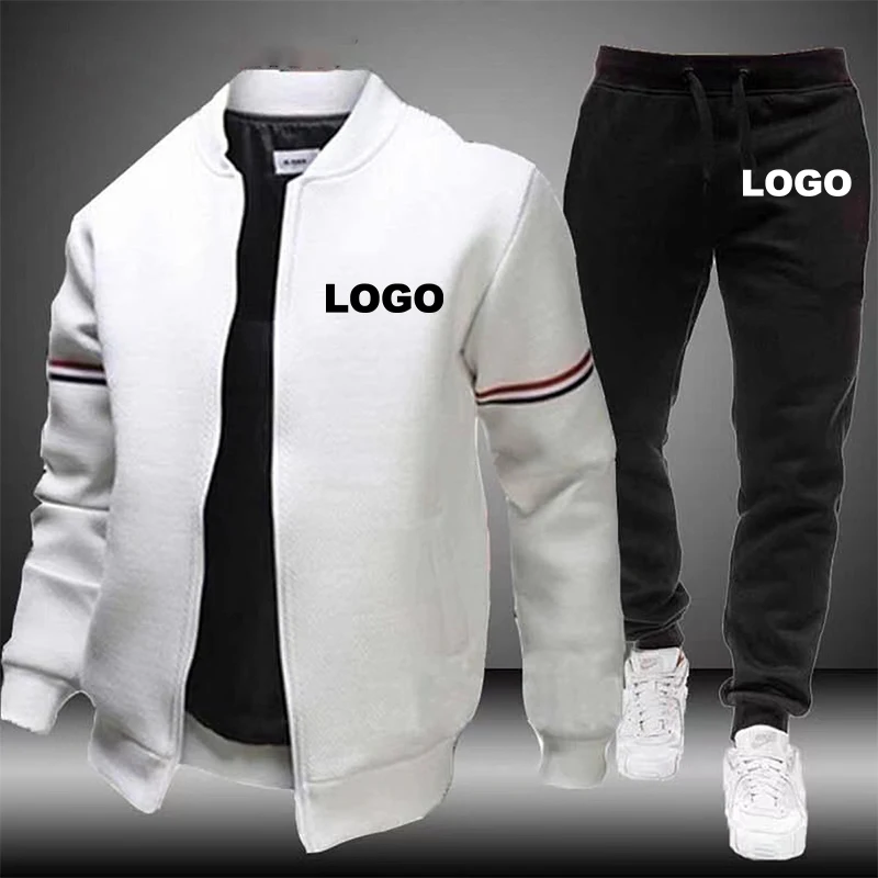 Fashionable Custom Logo Men\'s Clothing Sports and Leisure Baseball Jacket Pants Set Outdoor Jogging Cardigan Hat Less Set