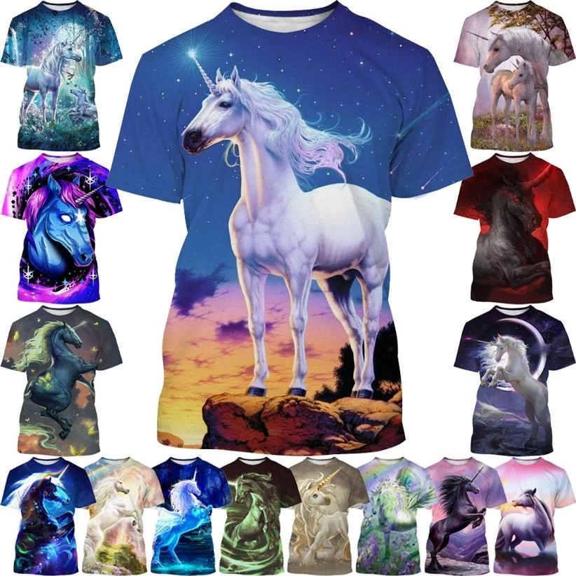 Summer fashion neutral short sleeved T-shirt, 3D printing, casual T-shirt, Harajuku T-shirt, Nairobi, animal horse