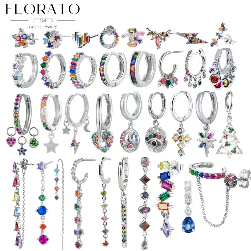 

Иглы из стерлингового серебра 925 пробы, красочные цирконовые подвески, серебряные серьги-кольца, роскошные серьги с кристаллами, модные вечерние ювелирные изделия, подарки