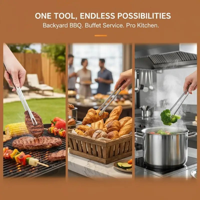 Durable StainlessSteel Korean BBQ Food Clips with Extended Design Ideal for Outdoor Grilling