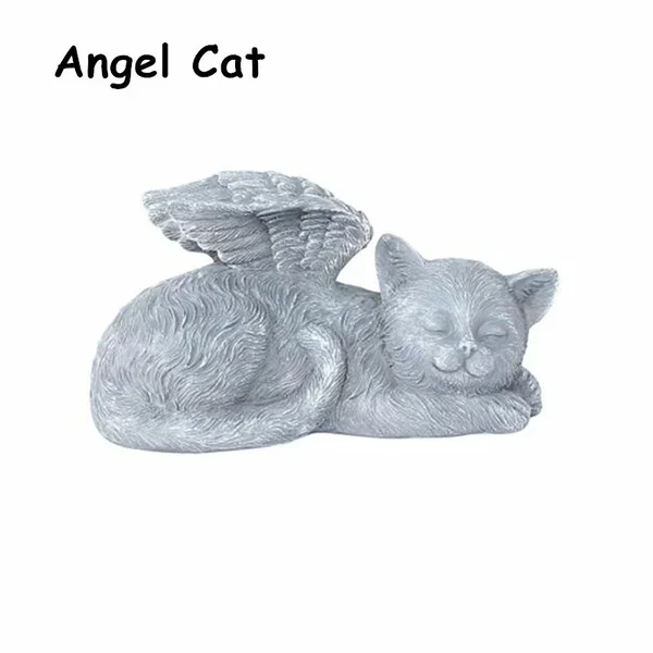 Resin Angel Dog Cat Statue Garden Decor Puppy Tombstone Sculpture Ornaments Gifts for Yard Home Decoration