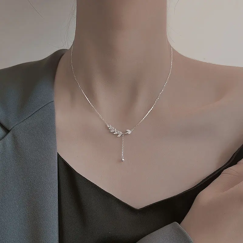 

New 925 Sterling Silver Branch Shape Necklace Simple Personality Charm Woman Pendant Choker Birthday Gift Exquisite Jewelry