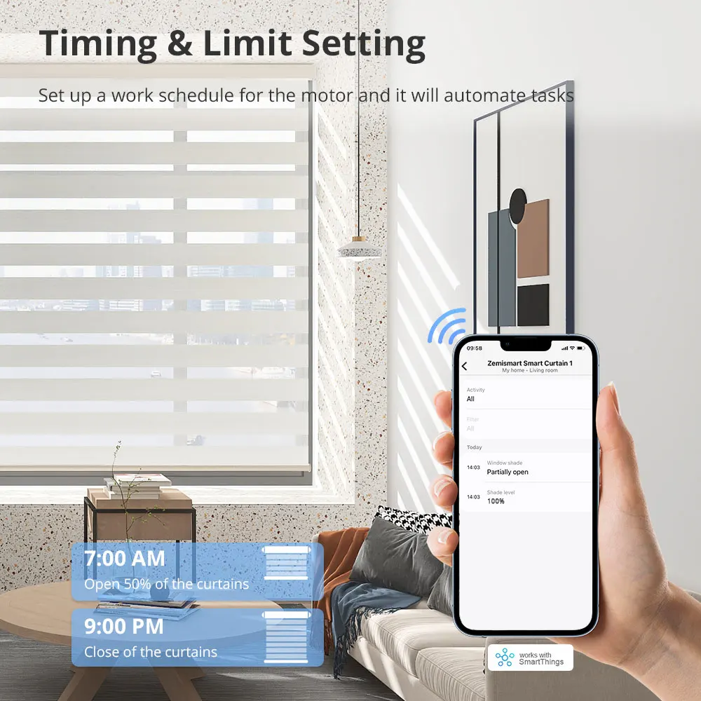 Zemismart Matter WiFi สมาร์ท Roller Shade ผ้าม่านมอเตอร์สําหรับ 37 มม.38 มม.สนับสนุน Homekit Google Home Smartthings App Control